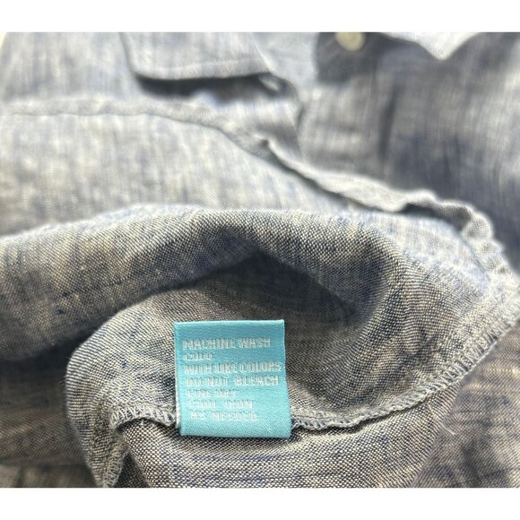 J. McLaughlin 100% Linen Button Down Shirt Denim Blue Long Sleeve Classic Size M - Picture 9 of 10